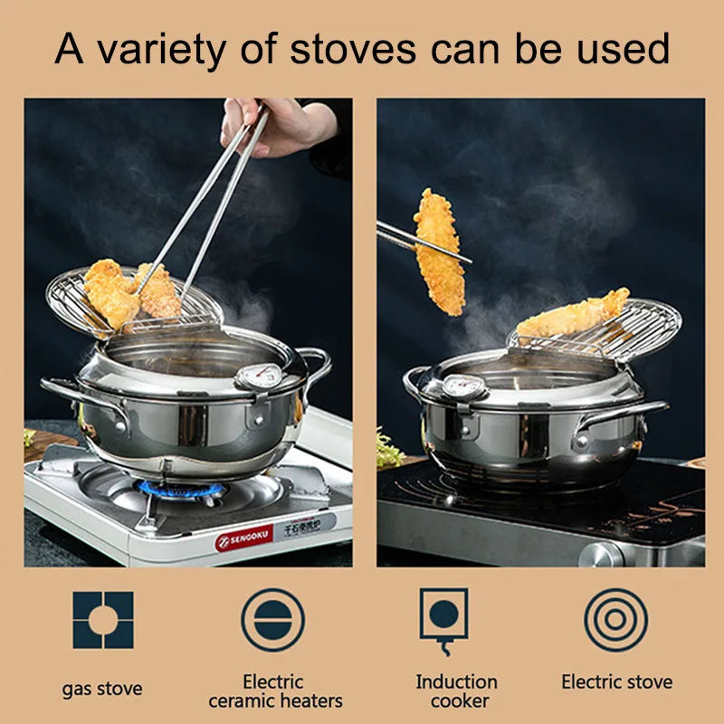 Japanese-Style Tempura Fryer Mini Oil-Saving Deep-Frying Pot Household Small Fryer with Special Temperature Control