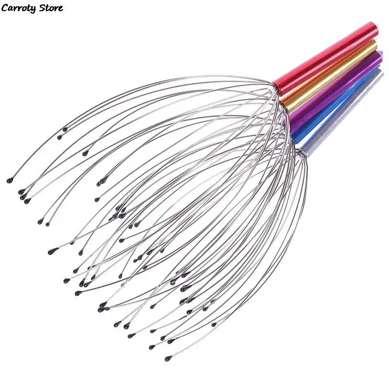 Octopus scalp massager with metal wires and colorful handles for stress relief, headache pain, and head relaxation.