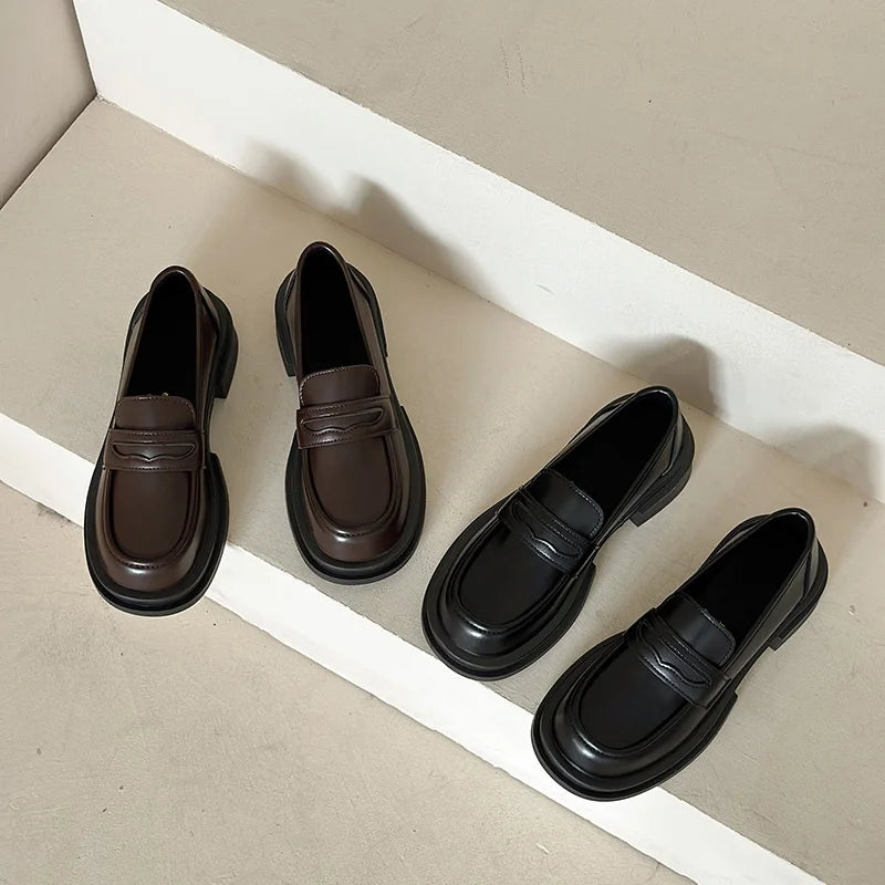Professional Women's Loafers New British Style Elegant Ballet-Style Flat Small Leather Shoes Soft Peas Light Patent Summer