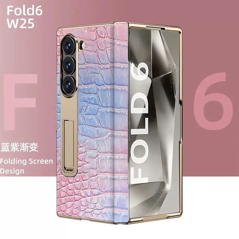 Gradient Colorful Crocodile Genuine Leather Electroplated Hinge Tempered Screen Protector for Samsung Galaxy ZFold 6 Z Fold 5 1Gradient OPP Bag Tidesmit