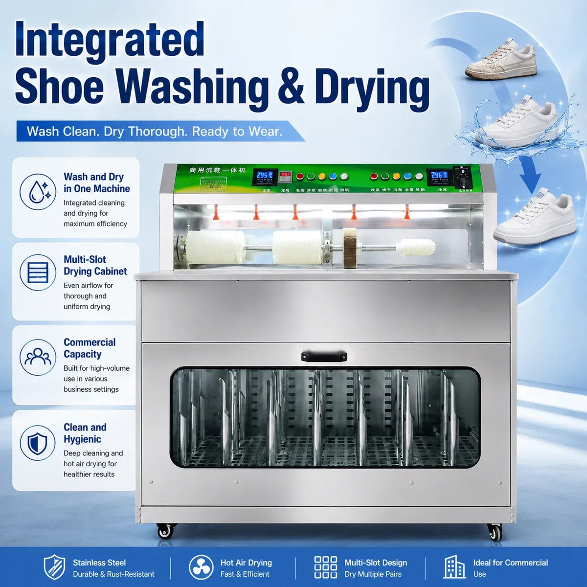Commercial Shoe Washer and Dryer Stainless Steel Sneaker Cleaner