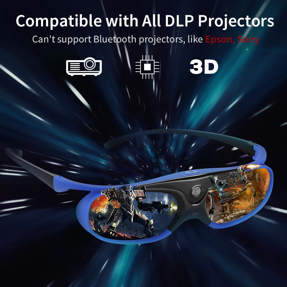 DLP 3D Glasses 144Hz Rechargeable 3D Active Shutter Glasses for All DLP-Link 3D Projectors Compatible with BenQ Tidesmit