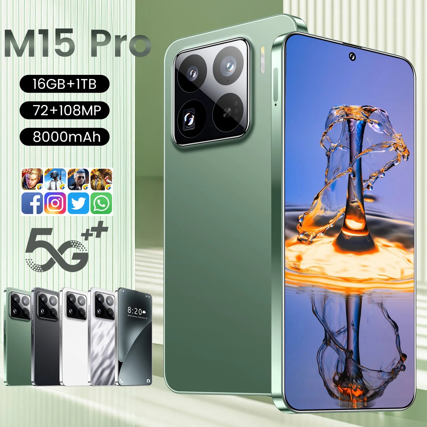 Wholesale M15 Pro 5G Smart Phone Unlocked Android 14 with Face Recognition 4G/5G 16GB+1TB Mobile Phones Cellphone - Tidesmit