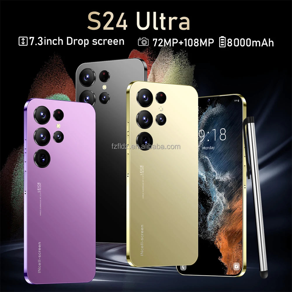 Tidesmit S24 Ultra 5G smartphone with 7.3 inch HD screen, 16GB RAM, 1TB storage, and Android 13 in sleek black finish.