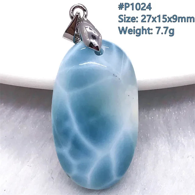 Natural Blue Larimar Trendy Necklace Pendant Women Men Gift Beads 925 Sterling Silver Dominica Water Drop Crystal Stone Jewelry