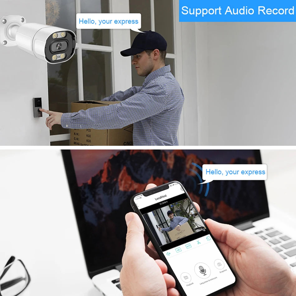 Smar 8MP/5MP/4MP/3MP Outdoor POE IP Camera Support AI Face Detection Bulilt-in Microphone Outdoor Waterproof Metal Home Security
