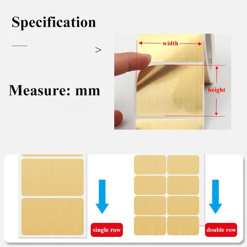 Adhesive label layout diagram with single-row and double-row size measurement