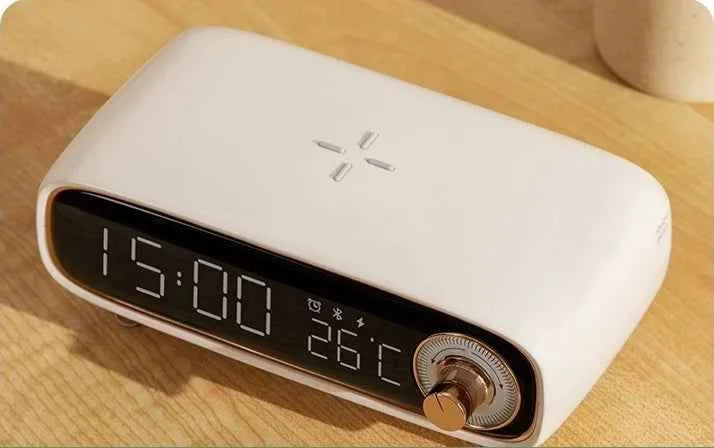 Eson 5V 1200mAh Bluetooth Speaker with Wireless Charging, Alarm Clock, and Temperature Display White plastic My Store