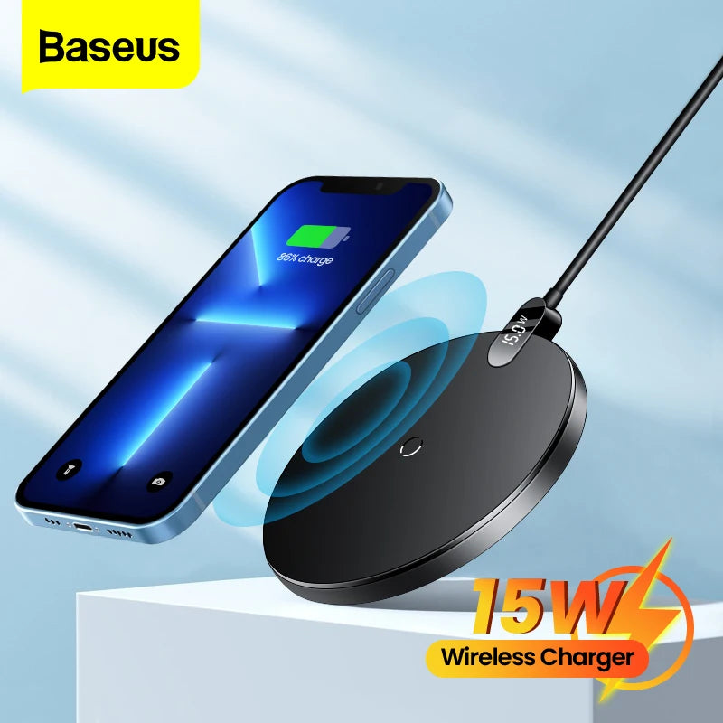 15W Fast Wireless Charger Pad with LED Display - Qi Certified Black Tidesmit