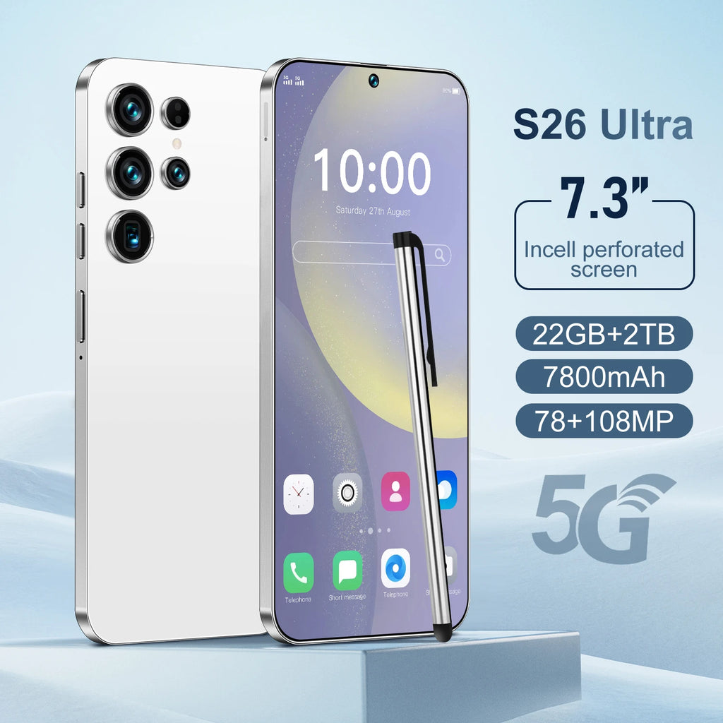 2025 New Original S26 Ultra Smartphones 5G Dual SIM Mobile Phone 22GB+2TB Storage 100W Quick HD Face Unlock Android 15 Spanish - Tidesmit