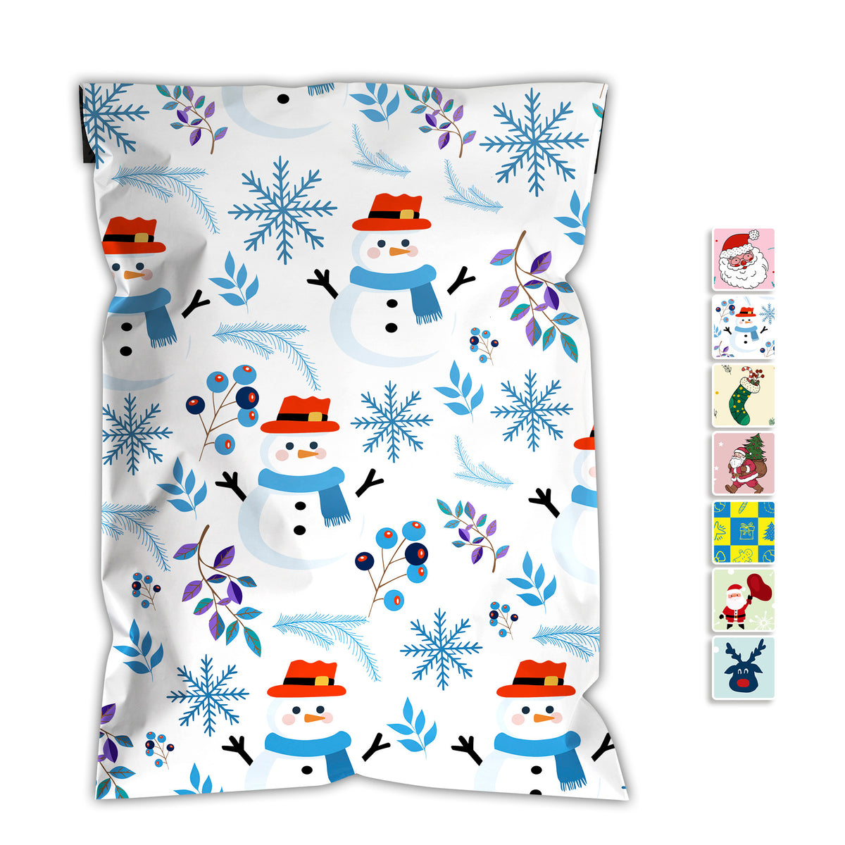 Christmas Snowman Printed Poly 1.5 Mil Thick Waterproof Tear-Resistant Self-Sealing Shipping Bags