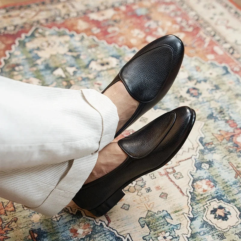 Luxury Genuine Leather Loafers Slip-On Comfort Anti-Slippery Soft Breathable Old Money Style Casual Shoes Men Customizable