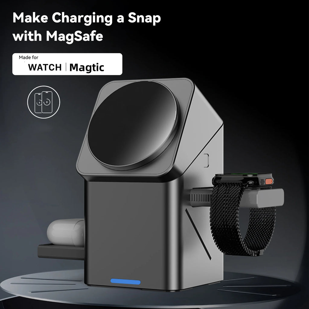 Desktop Universal 15W Fast Charging Cellphone Holder Portable Multifunctional Foldable Magnetic 3 in 1 Wireless Charger Station Tidesmit