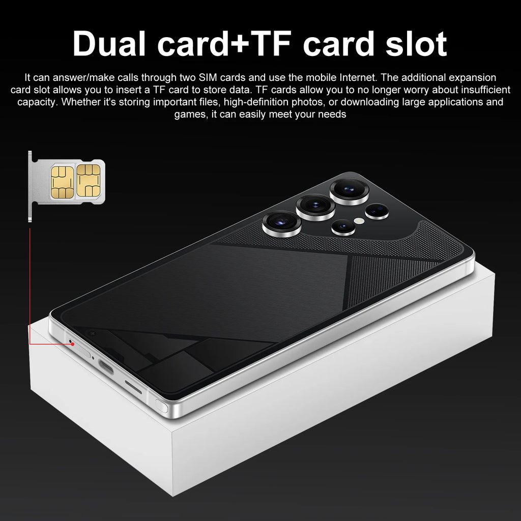 Tidesmit S26 Ultra 5G smartphone with 7.3 inch HD screen, 12GB RAM, 512GB storage, and included stylus.