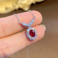 Natural Red Ruby Pendant Necklace S925 Sterling Silver Fine Jewelry for Women Fashion Gemstone Charm Anniversary Gift Wholesale