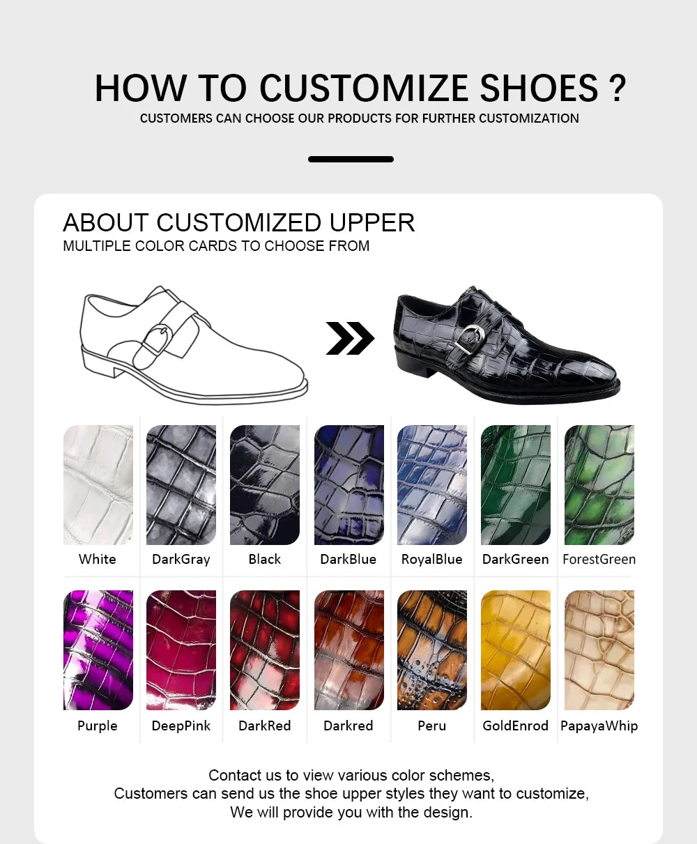 Newest Black Men Shoes Leather Comfort Slip-On High-end Handmade Men Dress Shoes Monk Strap Genuine Crocodile Leather Men Shoes