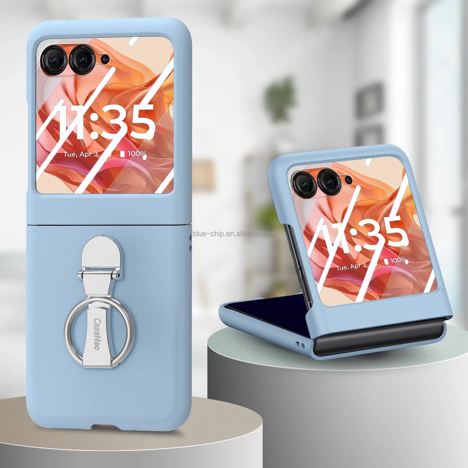 Ring Anti-Fall Promotional 2025 New Model Mobile Back Cover and Screen Protector Bulk Cell Phone Case for Motorola Razr 50 Ultra Light Blue (With Steel film) OPP Bag Tidesmit