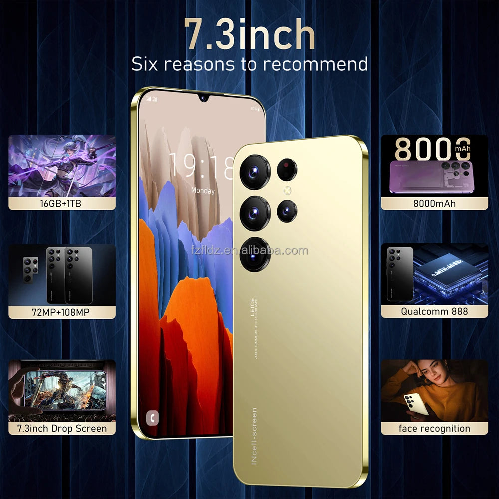 Tidesmit S24 Ultra 5G smartphone with 7.3 inch HD screen 16GB RAM and 1TB storage in sleek premium design