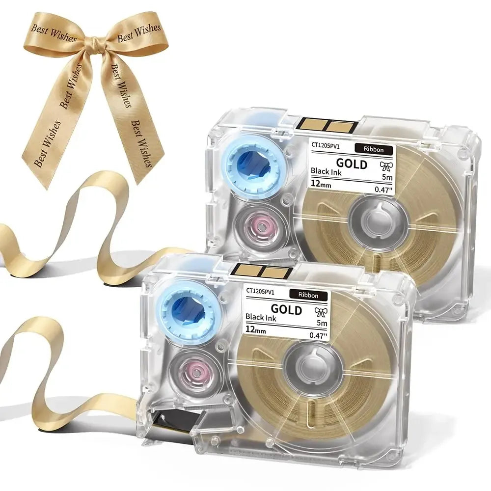 Phomemo A30 P15 Satin Ribbon Tape 12mm X 5m Black Print Champagne Gold Ribbon for Gift Wrapping Wedding Decoration DIY Crafts