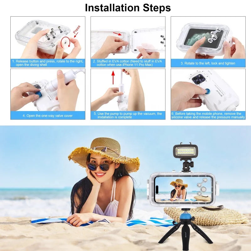 PULUZ 40m Photo Video Underwater Housing Cover Waterproof PC Diving Phone Case for iPhone White Lanyard Mobile Phone Accessories Tidesmit