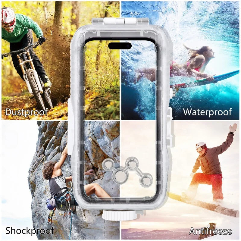 PULUZ 40m Photo Video Underwater Housing Cover Waterproof PC Diving Phone Case for iPhone White Lanyard Mobile Phone Accessories Tidesmit