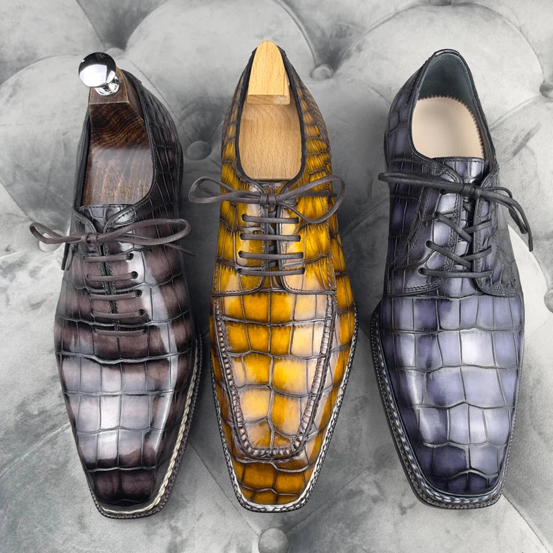 Men's Luxury Handmade Customized Lace-Up Formal Shoes Men Genuine Crocodile Leather Men Dress Shoes Office & Career Men Shoes