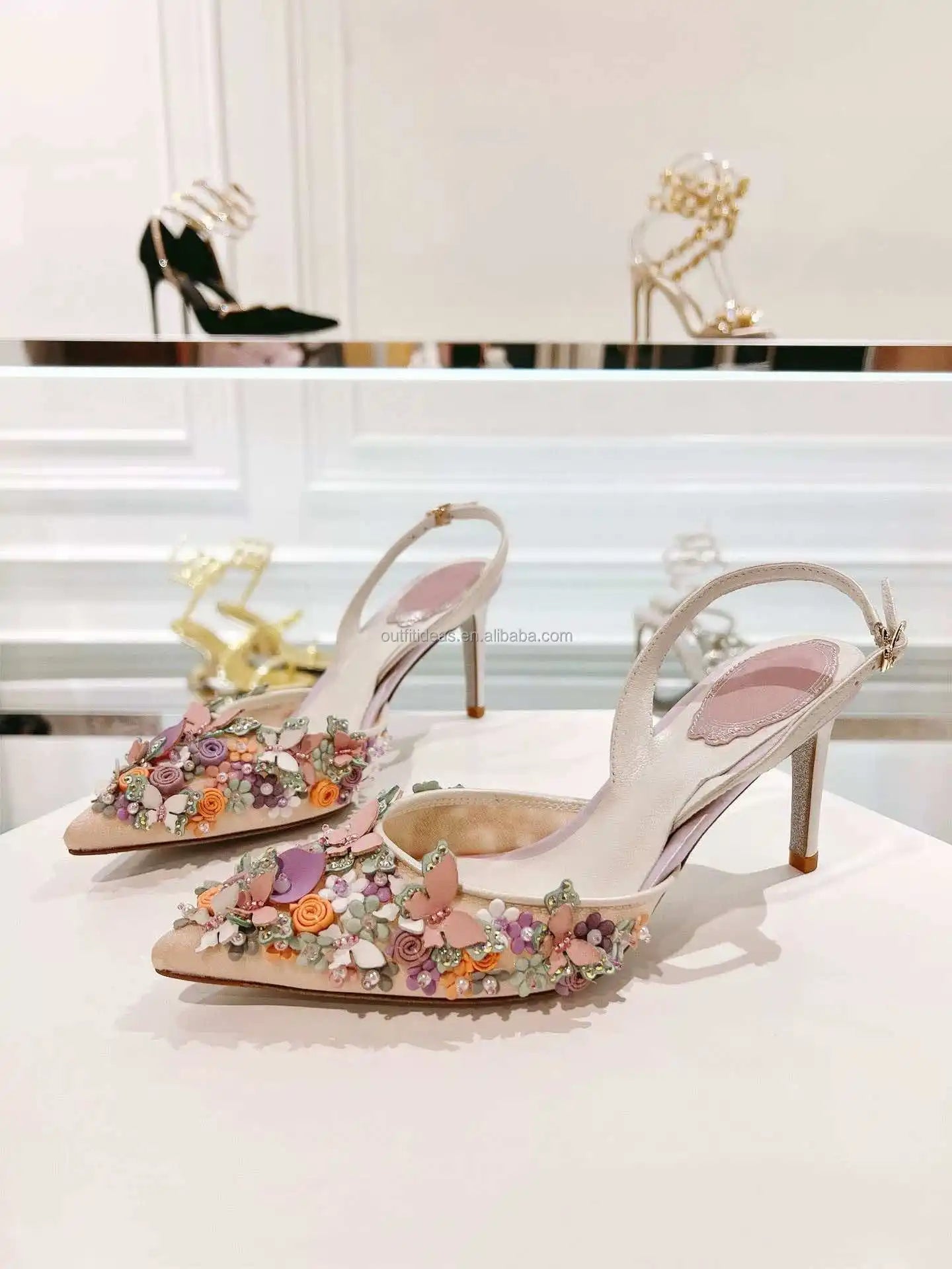 Wedding Sexy Rhinestones Girls Luxury Satin Leather New With Tags Top Quality Embellished Flowers Eden Women Florian Sandals