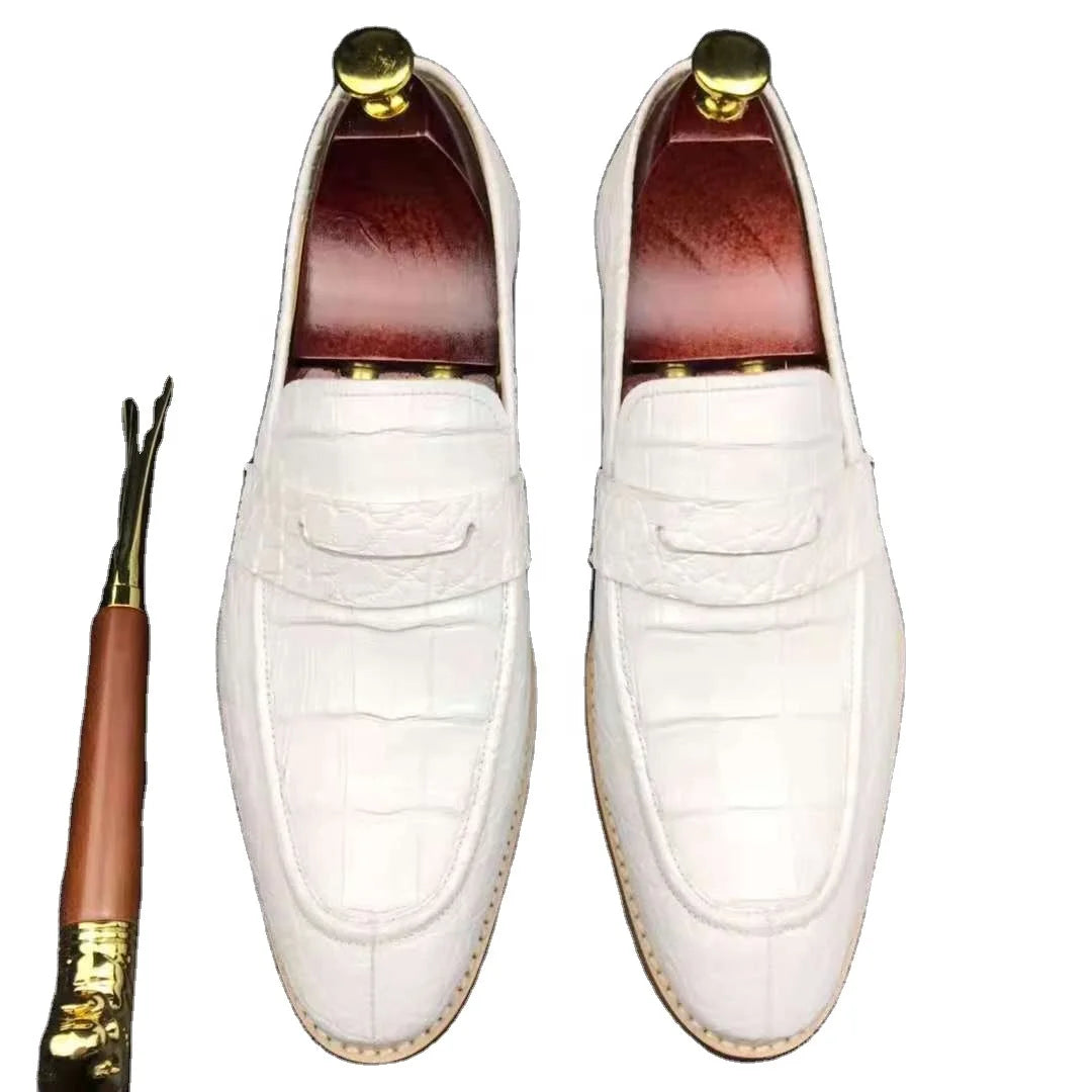 Slip-on Genuine Crocodile Leather Loafers Shoes Men White Color Alligator Handmade Shoes Man Goodyear Custom Wedding Men Shoes