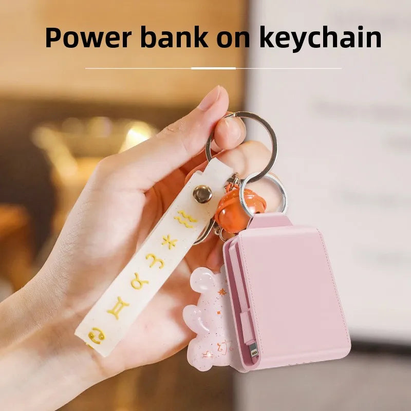Power bank charger-Factory Dual-Wire Leather Mini Keychain Power Bank For Iphone Portable Compatible Type C For Xiaomi Battery 2000mah Tidesmit