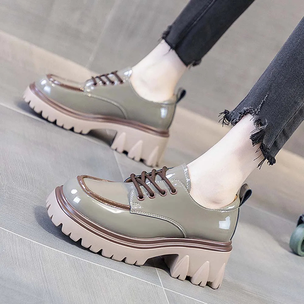 2025 New Women's British Style Spring Autumn Color Blocked Fashion Thick Heel Thick Soled Height Increasing Loafers for Women