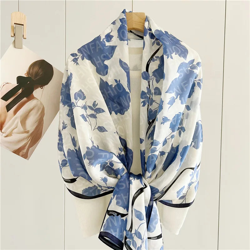 2023 Fashion Trendy Printed 100% Pure Long Silk Scarf From China Wholesale Luxury High Quality Head Wear Hijab Shawls