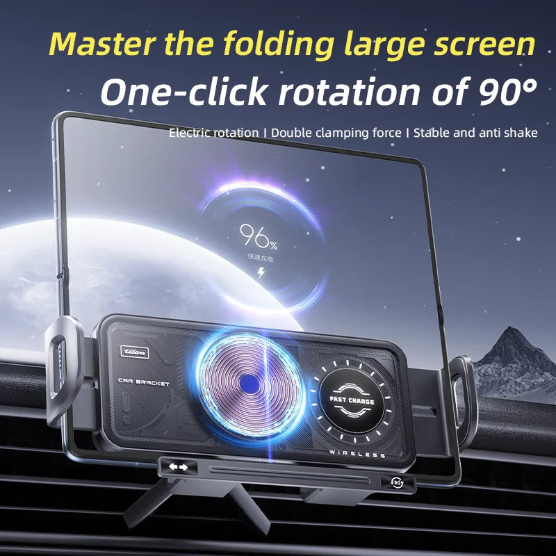 Best 2025 Multifunctional 15W Universal Electric 90° Flexible Rotation Car Wireless Charger Large Screen Bracket Holder for Gift Tidesmit