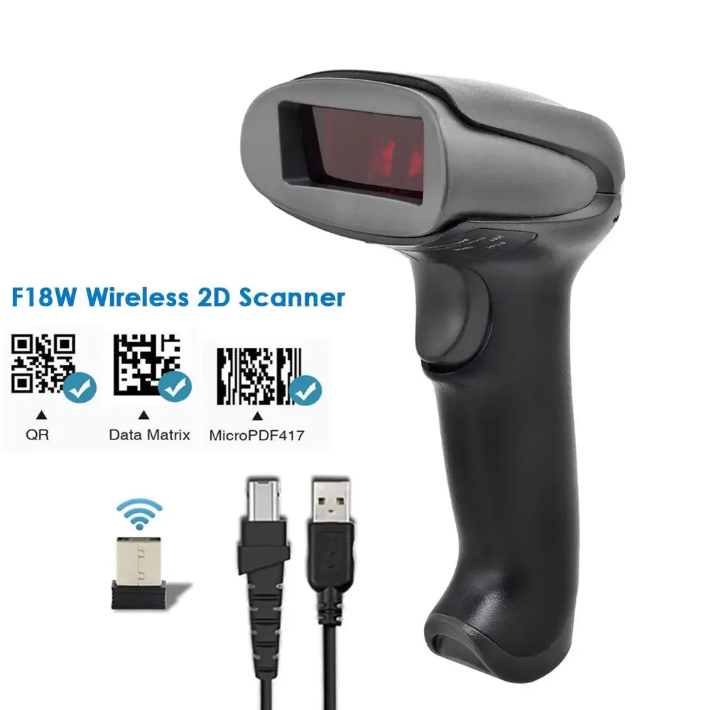 Wireless handheld 2D barcode scanner with red scan beam indicator