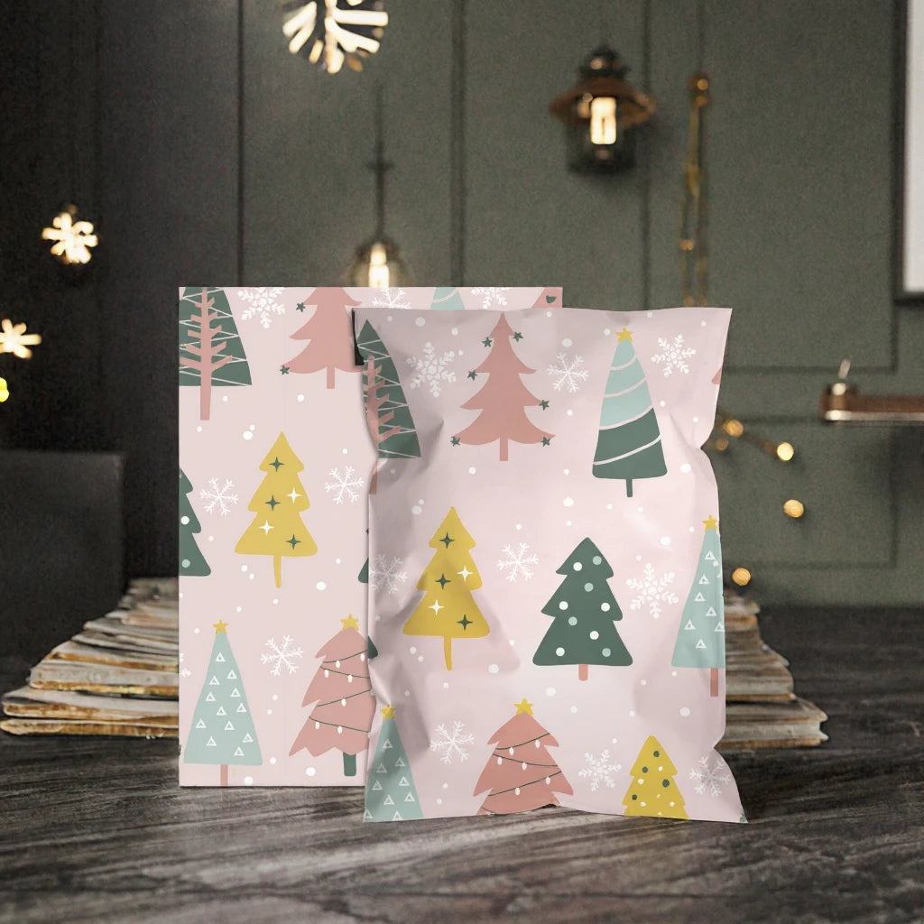 Poly Mailers Biodegradable Eco-friendly Pink Christmas Tree Shipping Bags 1 Mil Thickness Waterproof TearResistant Mailing