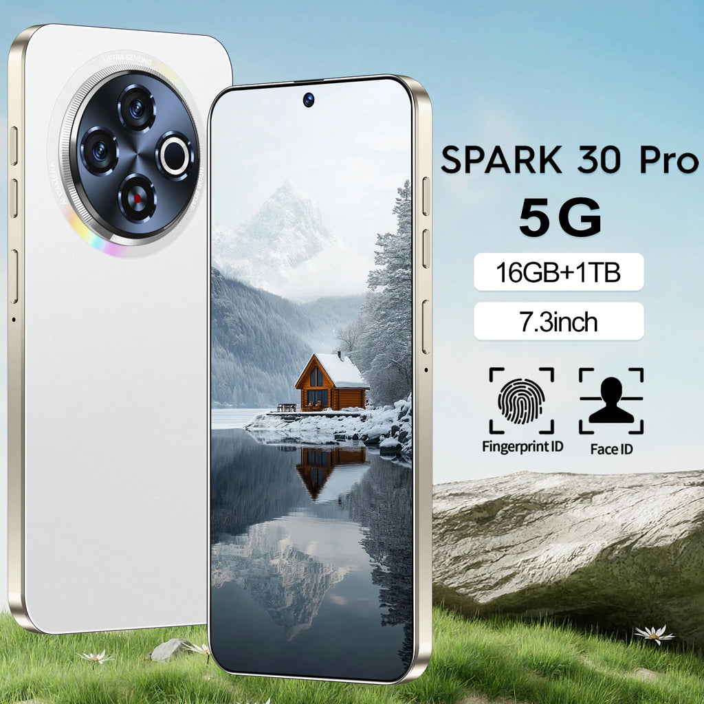 Tidesmit Spark 30 5G smartphone featuring a large 7.3 inch vivid display and sleek design for an immersive experience.