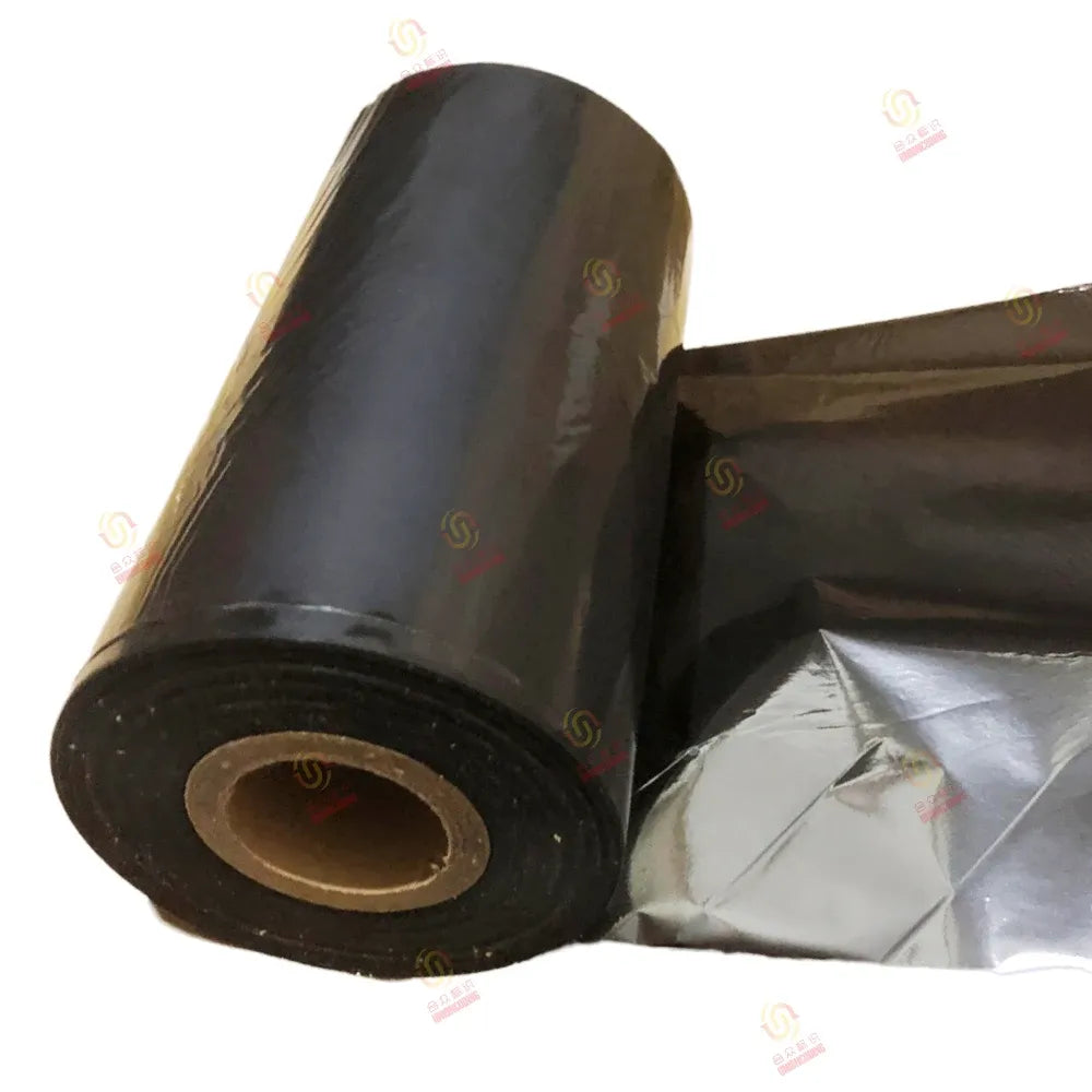 Black thermal transfer wax resin ribbon rolls with silver cores and protective packaging