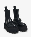 Round Toe Black Smooth Calf Leather Chunky Lug Sole Unisex Women Sofa Buckle Boot Men Dress Shoes Unisex Men Sofa Chelsea Boots
