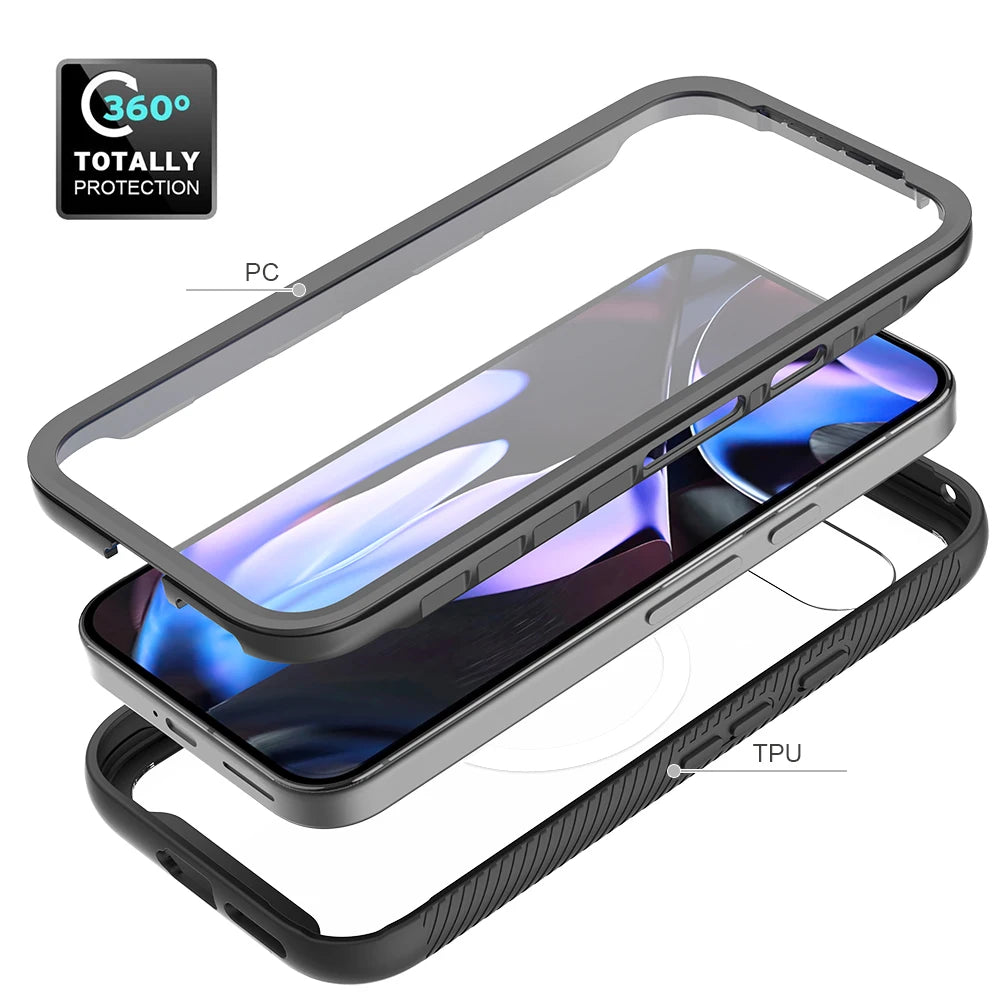 360 Full Body Protective Cover for Google Pixel 8A 9A 8 9 Pro XL PC PU Leather Screen Protector Wireless Charging Compatible Tidesmit