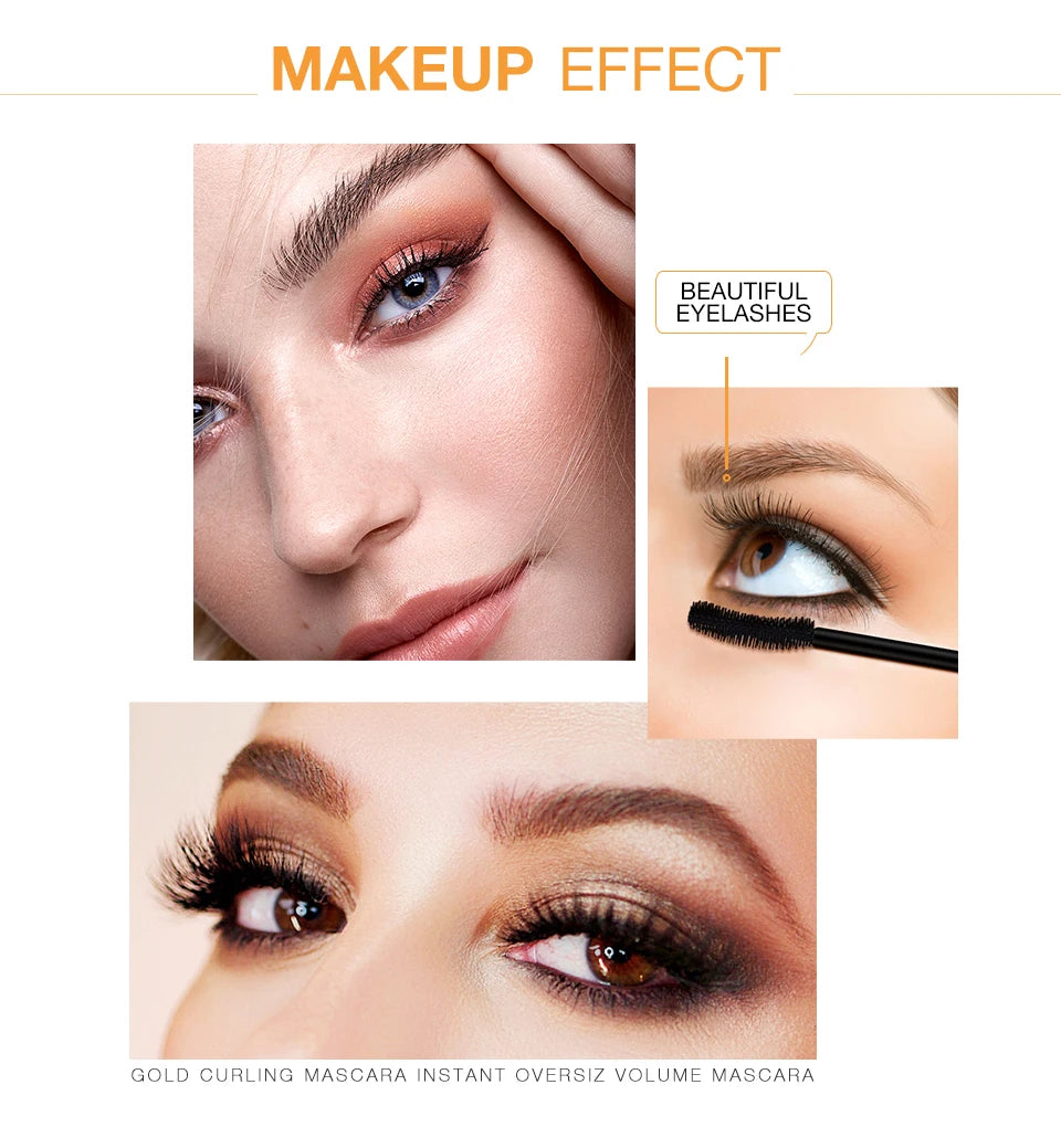 O.TWO.O 3D black lengthening mascara showing long, voluminous lashes and a professional eye makeup application effect.