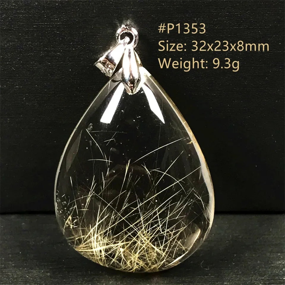 Natural Gold Rutilated Quartz Sterling Silver Pendant Necklace for Women & Men Healing Wealth Gift CCGTC Certified AAAAA