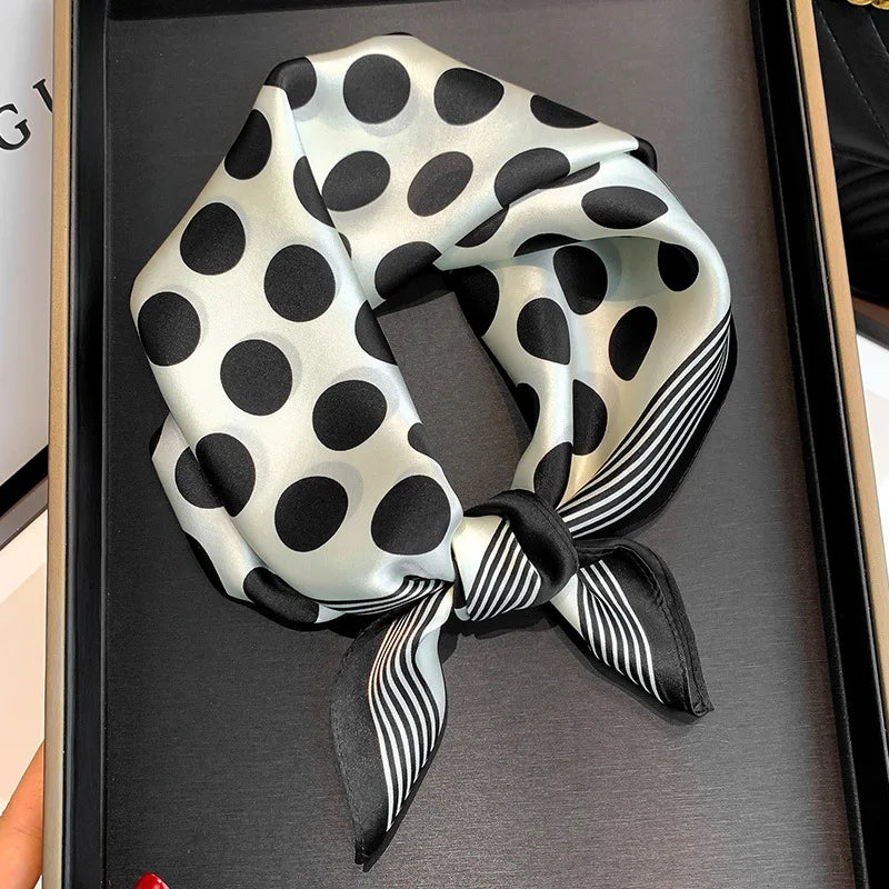 Women's Spring Autumn Mulberry Silk Square Scarf, Elegant Geometric Print, Soft & Smooth Neck Scarf
