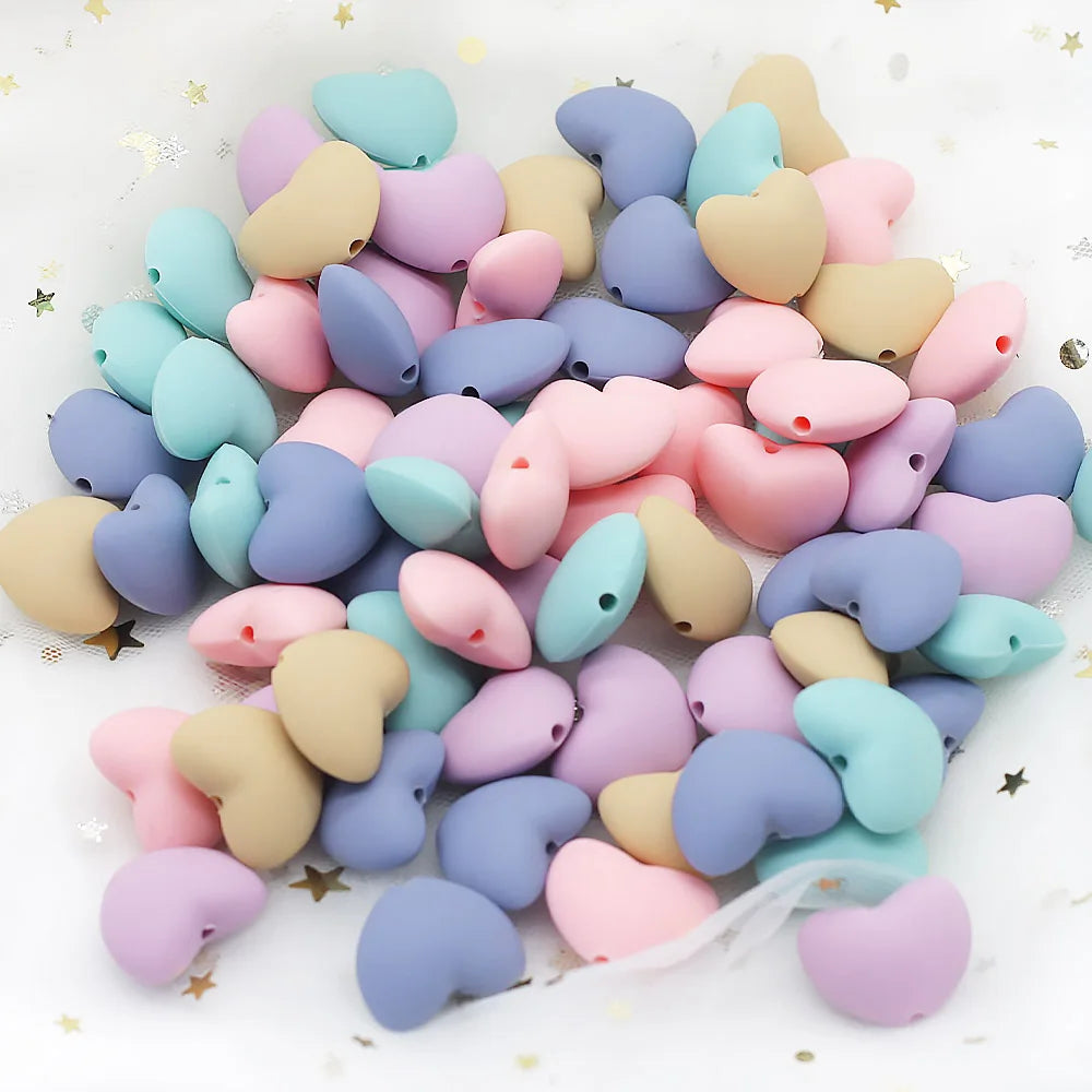 Cute-Idea 10pcs Heart  Silicone Beads Teether Chewable Teething BPA Free Newborn Nursing Baby Pearl Pacifier Clips Food Grade