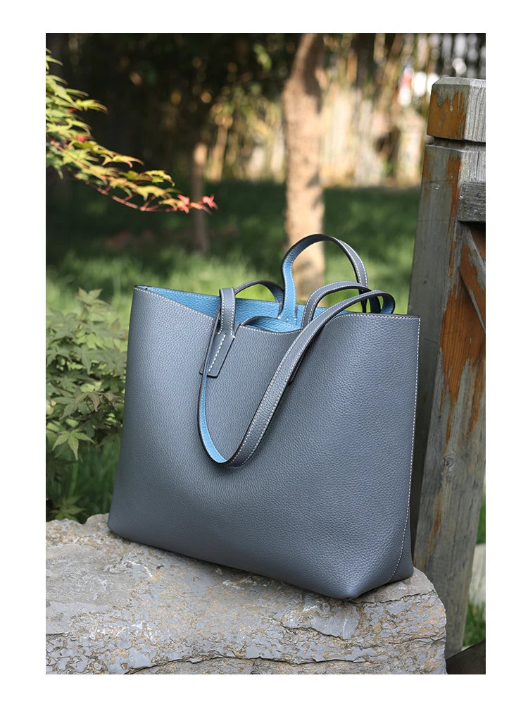 Women Luxury Genuine Leather Tote Soft Cowhide Handbag Two Sides Available Using Shoulder Bags Versatile And Durable