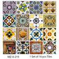 16pcs Retro Moroccan Style Tiles Kitchen Oil-poof & Waterproof Sticker Cupboard Bathroom Home Renovation Peel & Stick Wallpaper