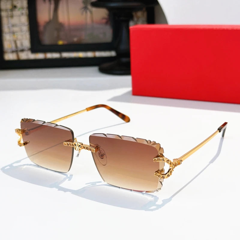 High End Luxury Diamond Sun Glasses Women Men Rimless Shades Trendy Brand Designer Frameless Sunglasses Unisex