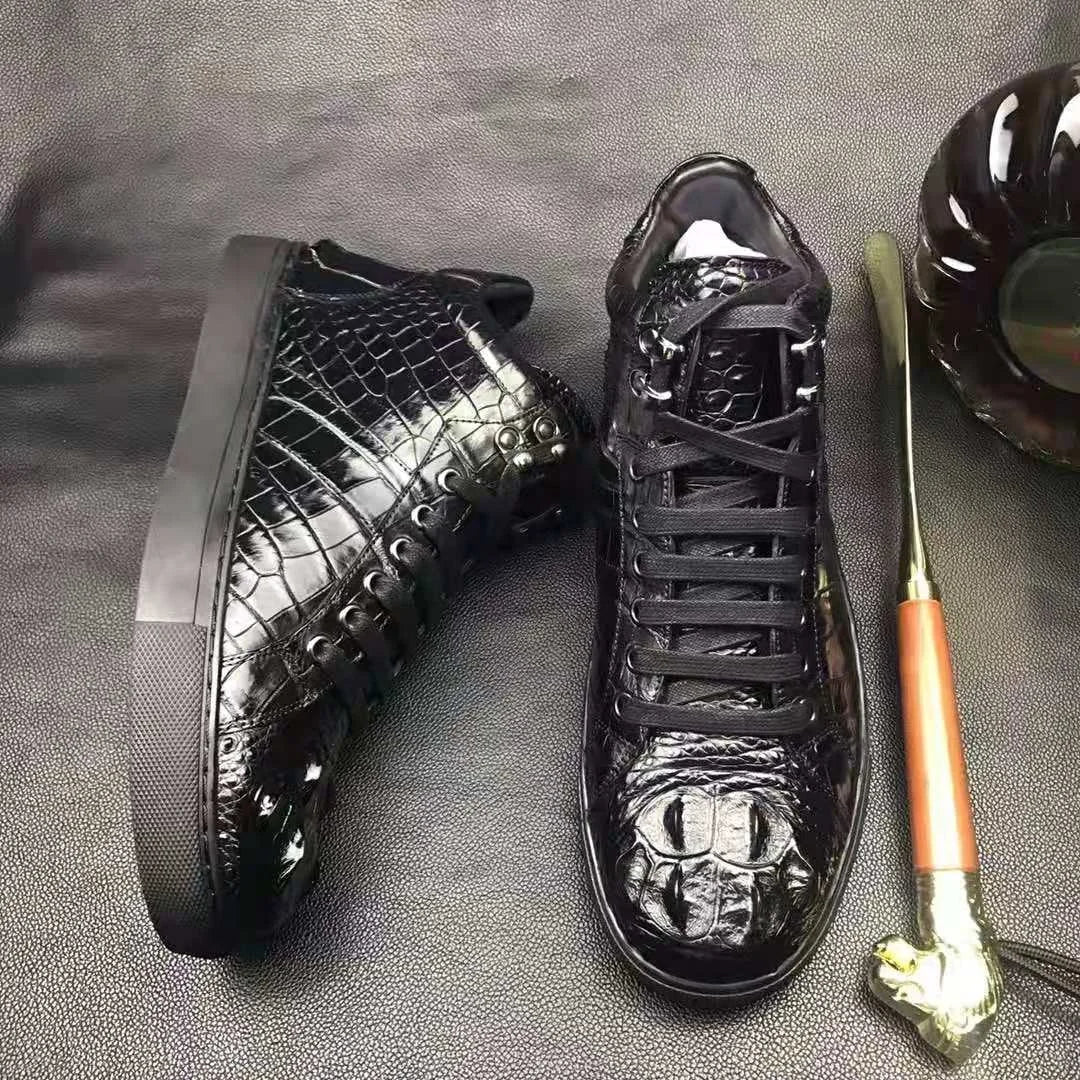 High End alligator Sneaker Men's Shoes Pure crocodile Leather Business Mens Skateboard Shoes Goodyear Luxury Wedding Shoes Men