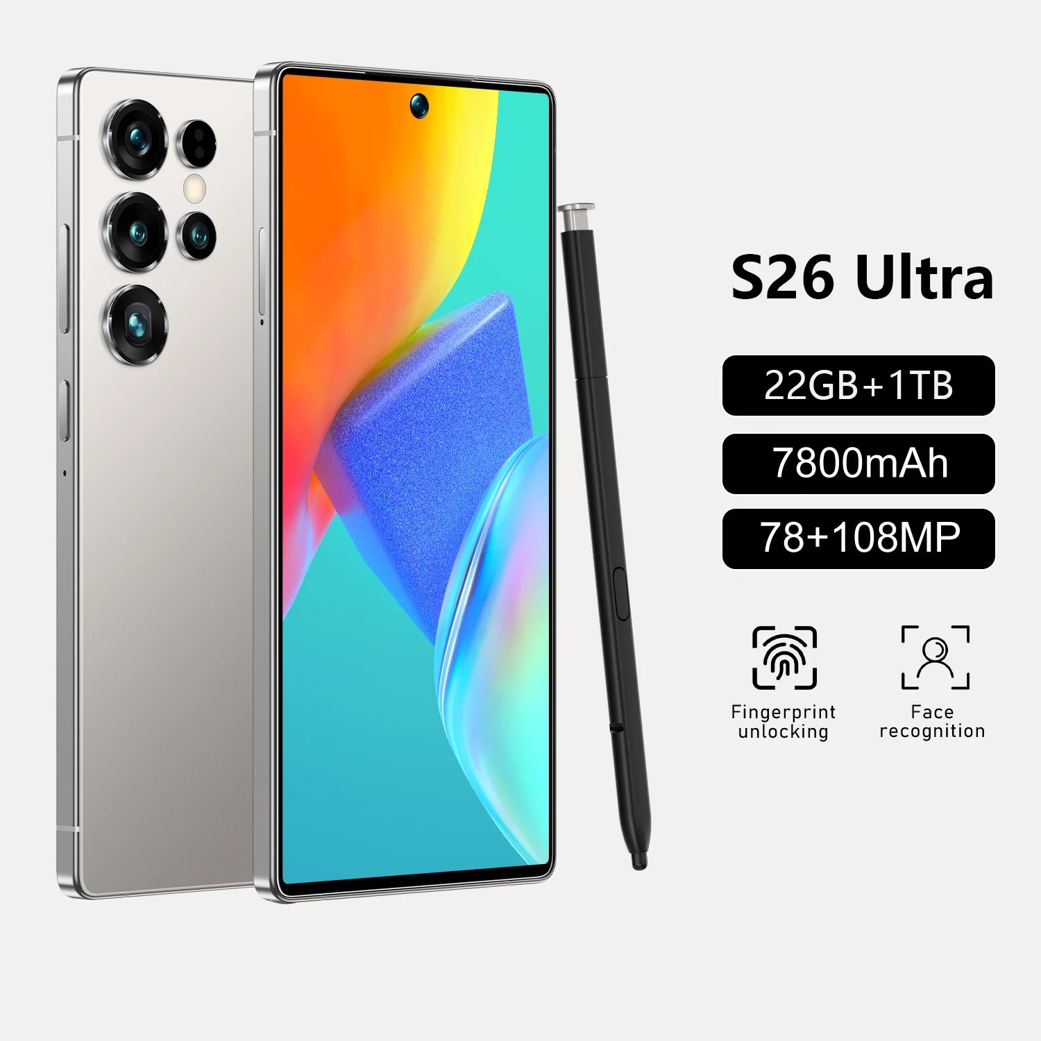 S26 Ultra smartphone with 7.3 inch screen 22GB RAM 1TB storage 5G Android mobile phone original device