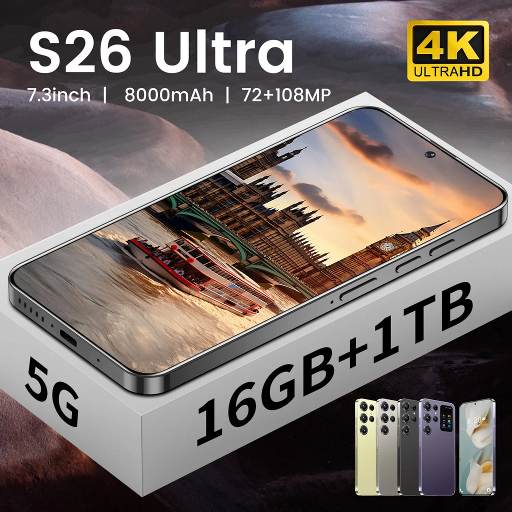 S26 Ultra 7.3 Inch 5G Smartphone with 108MP camera and 8000mAh battery view five