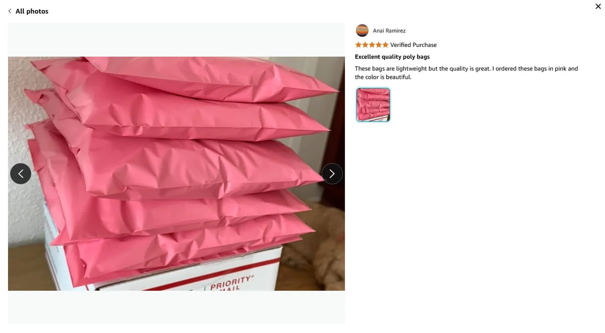 Stack of light pink polyester mailer bags with crinkled waterproof texture