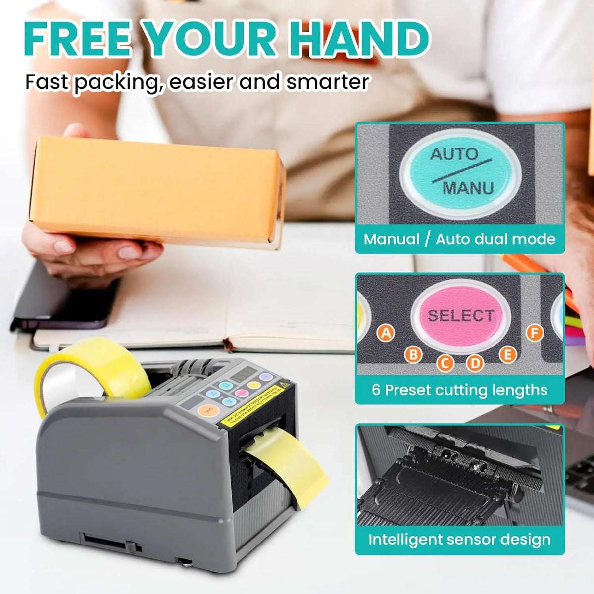 Wholesale ZCUT-9 Automatic Tape Dispensers Packing Non Adhesive Electrical Tape Cutter Machine Ribbon Dispenser